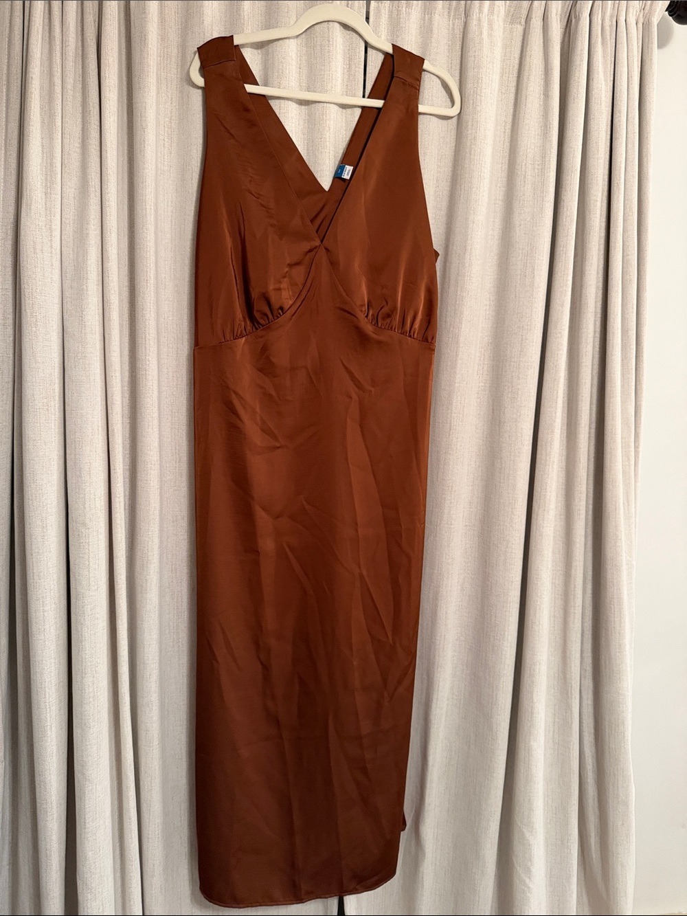 Old Navy Brown Satin V-Neck Slip Dress